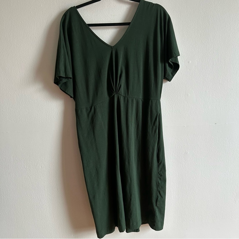 Pact Sz L Green Organic Cotton V Neck Relaxed Dress
